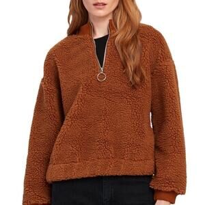 J.O.A. Brown Mock Neck Teddy Fur Pullover Sz S NWOT